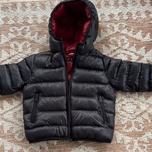 Black Puffer Jacket with Red Lining